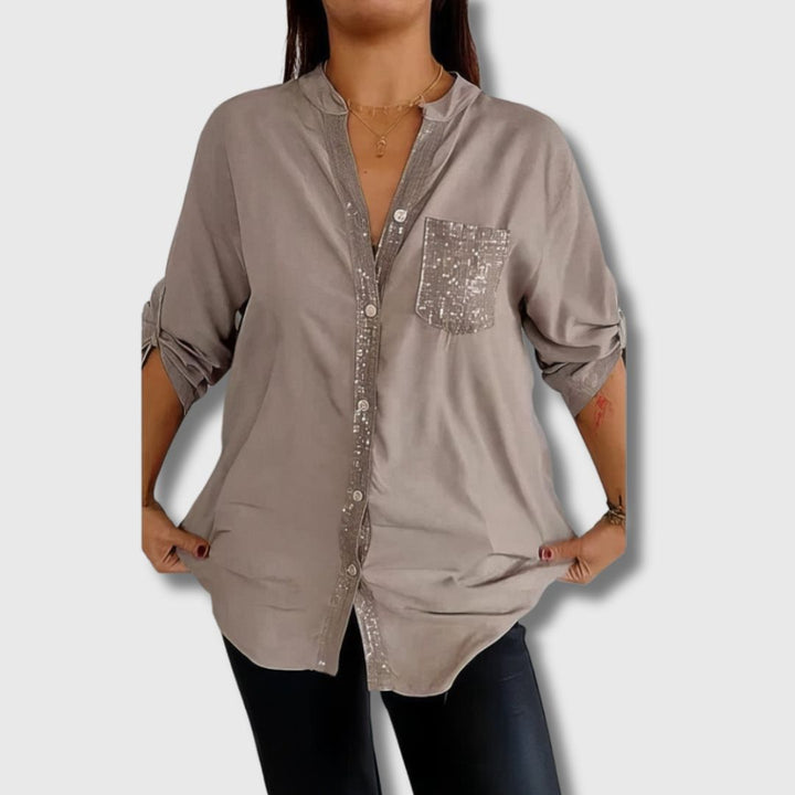 LUCIE | Patchwork-Top mit Pailletten, glänzend und elegant