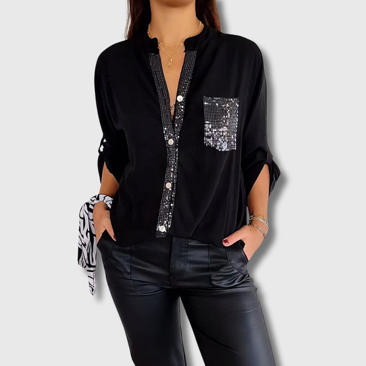 LUCIE | Patchwork-Top mit Pailletten, glänzend und elegant